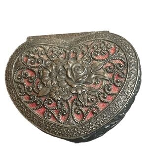 Heart Shape Metal Jewelry Box Ring Small Trinket Storage Japan Red Felt Lining